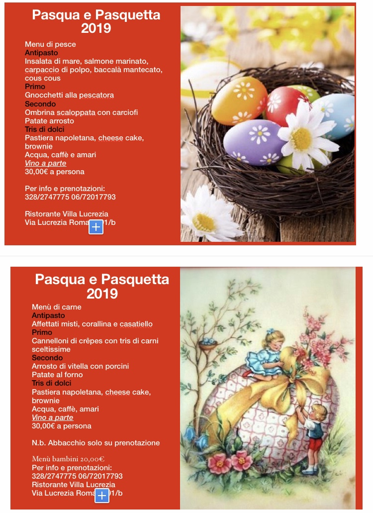 Menù Pasqua e Pasquetta 2019
